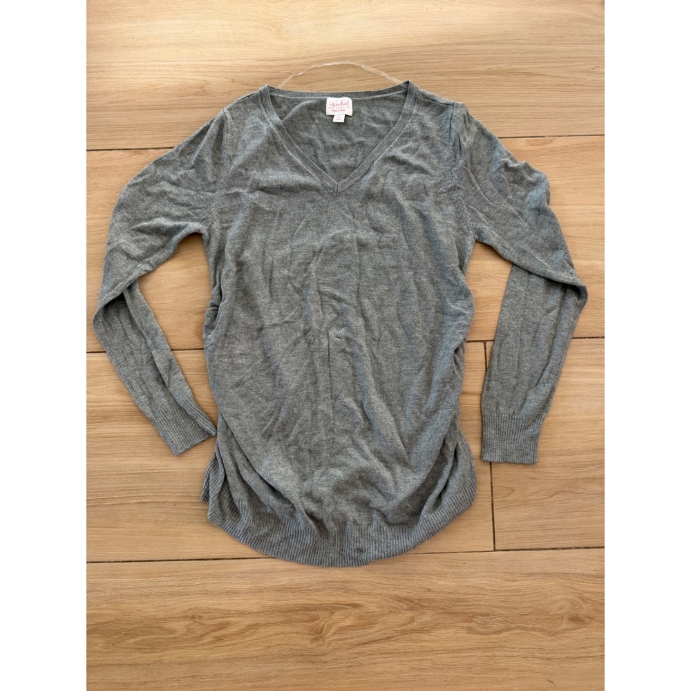 Isabel Maternity by Ingrid & Isabel Gray V-Neck Ruched Side Sweater Small